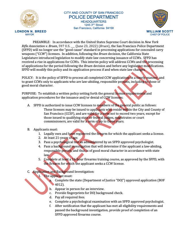 Carrying Concealed Weapon Policy page 1